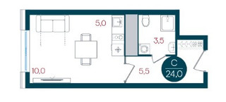 Планировка студии(квартира) площадью 24 квадратных метров в “ЖК РУСИЧ-Кантемировский”