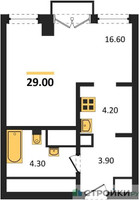 Планировка студии(апартаменты) площадью 29 квадратных метров в “ЖК Emotion (Эмоушен)”