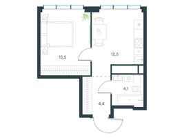 Планировка однокомнатной(квартира) площадью 34.5 квадратных метров в “ЖК Левел Мичуринский”
