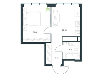 Планировка однокомнатной(квартира) площадью 34.5 квадратных метров в ЖК “ЖК Левел Мичуринский”