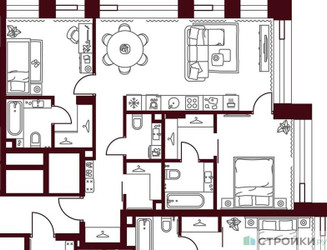 Планировка двухкомнатной(квартира) площадью 72.3 квадратных метров в ЖК “ЖК Дом 7 Даниловский”