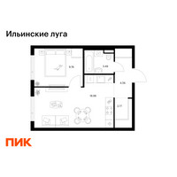 Планировка однокомнатной(квартира) площадью 39.58 квадратных метров в “ЖК Ильинские луга”