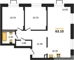 Планировка двухкомнатной(квартира) площадью 63.1 квадратных метров в “ЖК Люберцы”
