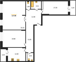 Планировка трехкомнатной(квартира) площадью 116.95 квадратных метров в “ЖК Преображенская Площадь”