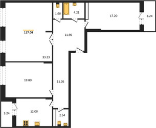 Планировка трехкомнатной(квартира) площадью 116.95 квадратных метров в ЖК “ЖК Преображенская Площадь”