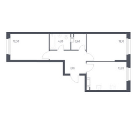 Планировка двухкомнатной(квартира) площадью 52.9 квадратных метров в ЖК “ЖК ЭкоБунино (Южное Бунино)”