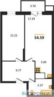 Планировка однокомнатной(квартира) площадью 54.59 квадратных метров в “ЖК Егорово Парк”