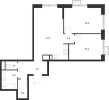 Планировка двухкомнатной(квартира) площадью 64.3 квадратных метров в “ЖК Форевиль”