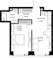 Планировка однокомнатной(квартира) площадью 43.37 квадратных метров в “Мультиквартал СИТИДЗЕН”