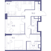 Планировка двухкомнатной(квартира) площадью 65.2 квадратных метров в “ЖК THE LOT by Akvilon”