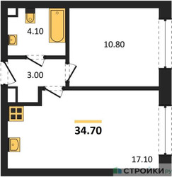 Планировка однокомнатной(квартира) площадью 34.7 квадратных метров в ЖК “ЖК ЗИЛАРТ”