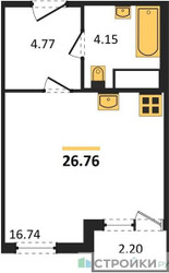 Планировка студии(квартира) площадью 26.76 квадратных метров в ЖК “ЖК Светлый мир БиоПолис”