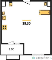 Планировка однокомнатной(квартира) площадью 38.3 квадратных метров в “ЖК Римский”