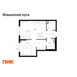 Планировка однокомнатной(квартира) площадью 43.01 квадратных метров в ЖК “ЖК Ильинские луга”