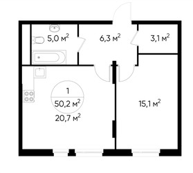 Планировка однокомнатной(квартира) площадью 50.2 квадратных метров в ЖК “ЖК Переделкино Ближнее”