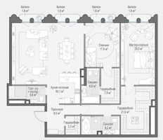Планировка двухкомнатной(квартира) площадью 165.2 квадратных метров в “Клубный квартал "Фрунзенская набережная"”