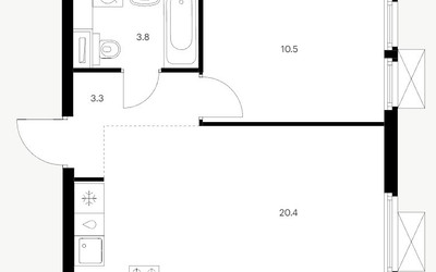 Планировка двухкомнатной(квартира) площадью 48.1 квадратных метров в ЖК “Ярославский квартал”
