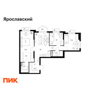 Планировка трехкомнатной(квартира) площадью 71 квадратных метров в “ЖК Ярославский”