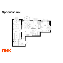 Планировка трехкомнатной(квартира) площадью 71 квадратных метров в ЖК “ЖК Ярославский”