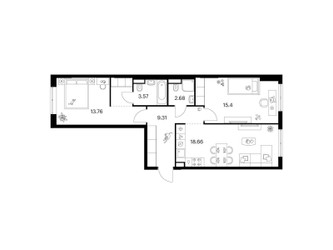 Планировка двухкомнатной(квартира) площадью 66.06 квадратных метров в ЖК “ЖК Ильинские луга”