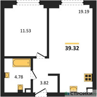 Планировка однокомнатной(квартира) площадью 39.32 квадратных метров в “ЖК "Гранд Фили"”