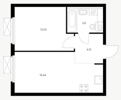Планировка однокомнатной(квартира) площадью 42.68 квадратных метров в “ЖК Первый Дубровский”