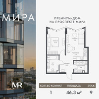 Планировка однокомнатной(квартира) площадью 46.29 квадратных метров в “Дом премиум-класса МИРА”