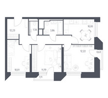 Планировка трехкомнатной(апартаменты) площадью 63.41 квадратных метров в “ЖК Скай Спутник”