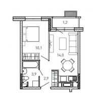 Планировка однокомнатной(квартира) площадью 32.1 квадратных метров в “ЖК Квартал Светлый”