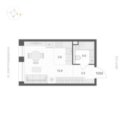 Планировка студии(квартира) площадью 24.9 квадратных метров в ЖК “ЖК АРТЕЛЬ”