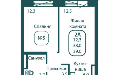 Планировка однокомнатной(квартира) площадью 39 квадратных метров в ЖК “ЖК Андреевка Life (Андреевка Лайф)”