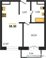 Планировка однокомнатной(квартира) площадью 38.3 квадратных метров в “ЖК Одинбург”