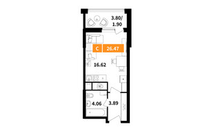 Планировка студии(квартира) площадью 26.47 квадратных метров в “ЖК Планерный Квартал”