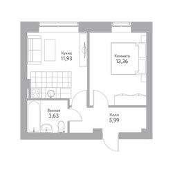 Планировка однокомнатной(квартира) площадью 34.7 квадратных метров в ЖК “Дом+ (Дом Плюс)”