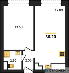 Планировка однокомнатной(квартира) площадью 36.2 квадратных метров в ЖК “ЖК Обручева 30”