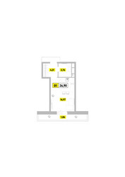 Планировка студии(квартира) площадью 26.9 квадратных метров в ЖК “ЖК Радость (Радумля Парк)”