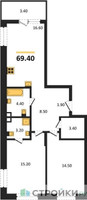 Планировка двухкомнатной(квартира) площадью 69.4 квадратных метров в “ЖК Шагал”