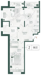 Планировка двухкомнатной(квартира) площадью 102.32 квадратных метров в ЖК “ЖК Рига Хиллс”