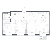 Планировка трехкомнатной(квартира) площадью 71.75 квадратных метров в “ЖК Богдановский Лес”