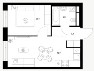 Планировка однокомнатной(квартира) площадью 32.7 квадратных метров в ЖК “ЖК 2-й Иртышский”