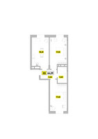 Планировка трехкомнатной(квартира) площадью 64.09 квадратных метров в “ЖК Радость (Радумля Парк)”