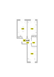 Планировка трехкомнатной(квартира) площадью 64.09 квадратных метров в ЖК “ЖК Радость (Радумля Парк)”