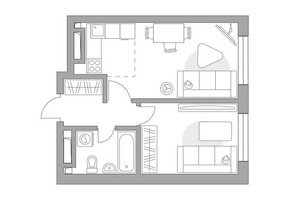 Планировка двухкомнатной(квартира) площадью 37.91 квадратных метров в “ЖК Тринити”