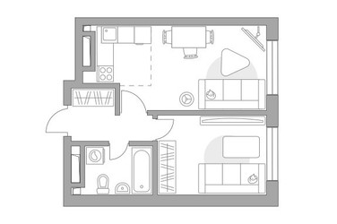 Планировка двухкомнатной(квартира) площадью 37.91 квадратных метров в ЖК “ЖК Тринити”