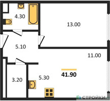 Планировка однокомнатной(квартира) площадью 41.9 квадратных метров в “Жилые кварталы Белый Град”