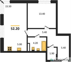 Планировка однокомнатной(квартира) площадью 52.2 квадратных метров в “ЖК Детали”
