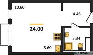 Планировка студии(квартира) площадью 24 квадратных метров в “ЖК Пригород Лесное”