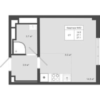 Планировка студии(квартира) площадью 27.1 квадратных метров в “ЖК Яковлево”