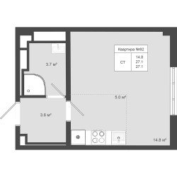 Планировка студии(квартира) площадью 27.1 квадратных метров в ЖК “ЖК Яковлево”