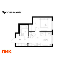 Планировка однокомнатной(квартира) площадью 33.9 квадратных метров в ЖК “ЖК Ярославский”